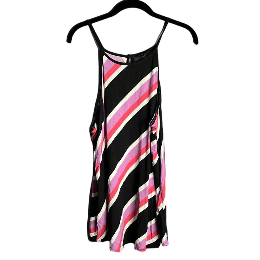 Torrid Black and Pink Diagonal Striped Halter Top 1X